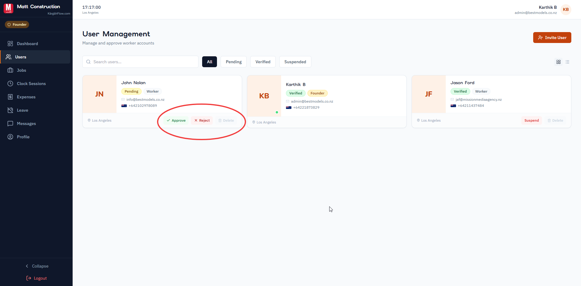 Dashboard with pending approvals card