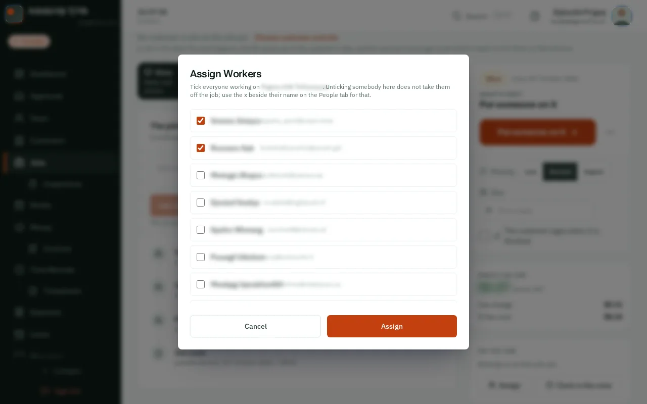 Add people to a job: the screen on a computer