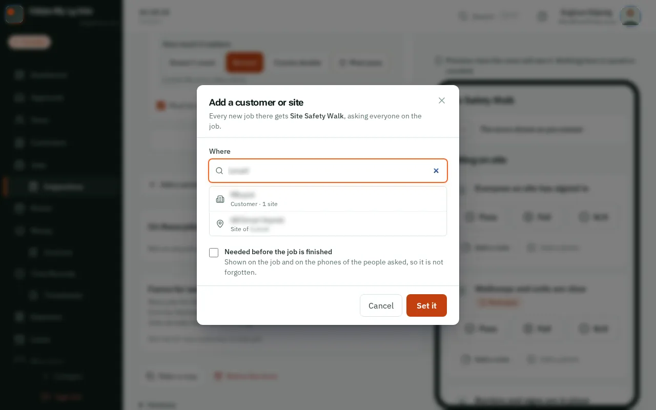 Find the customer or the site