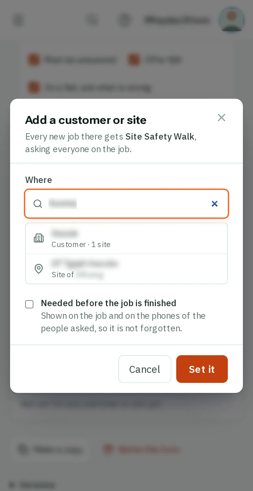 Find the customer or the site