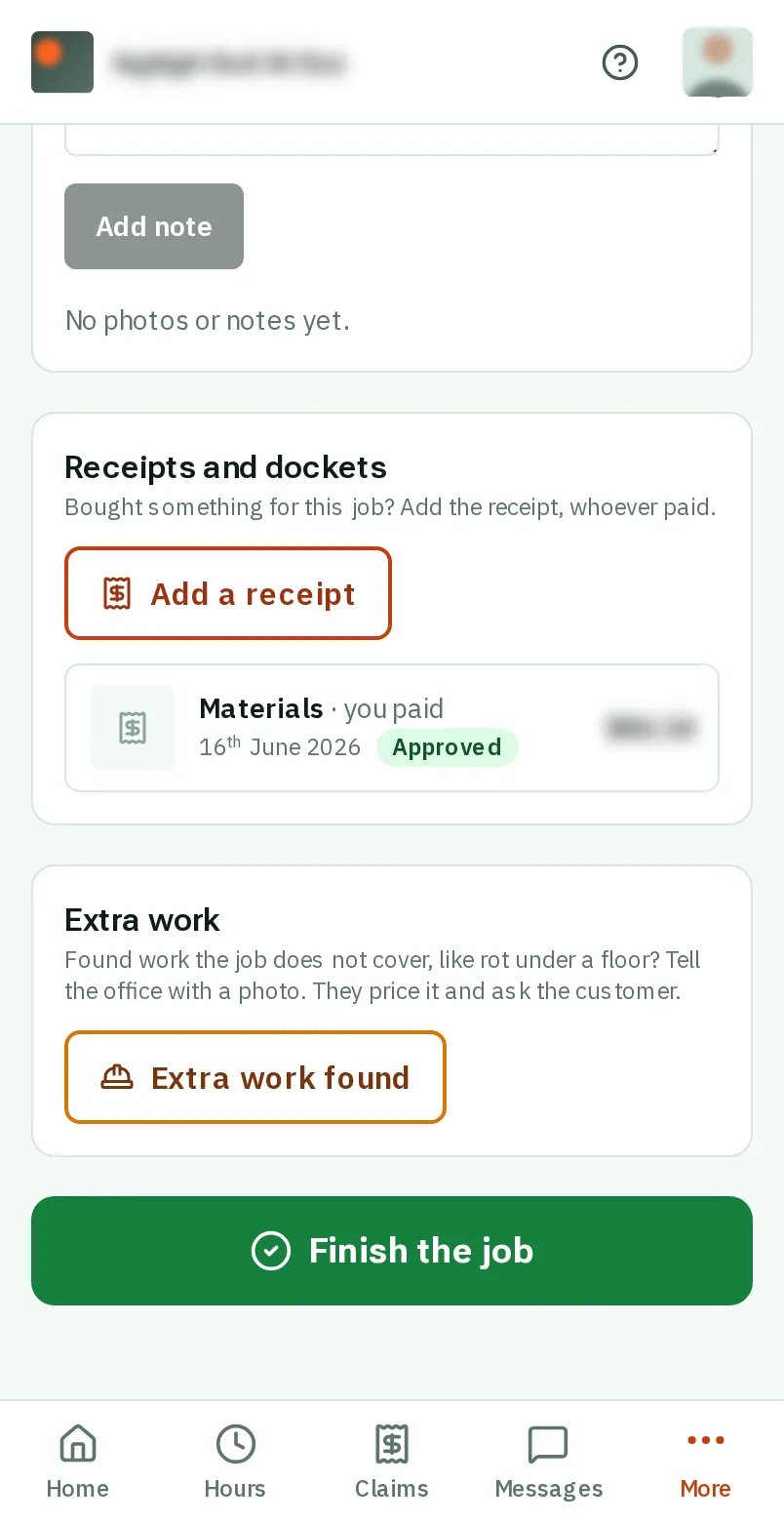 Tap Extra work found