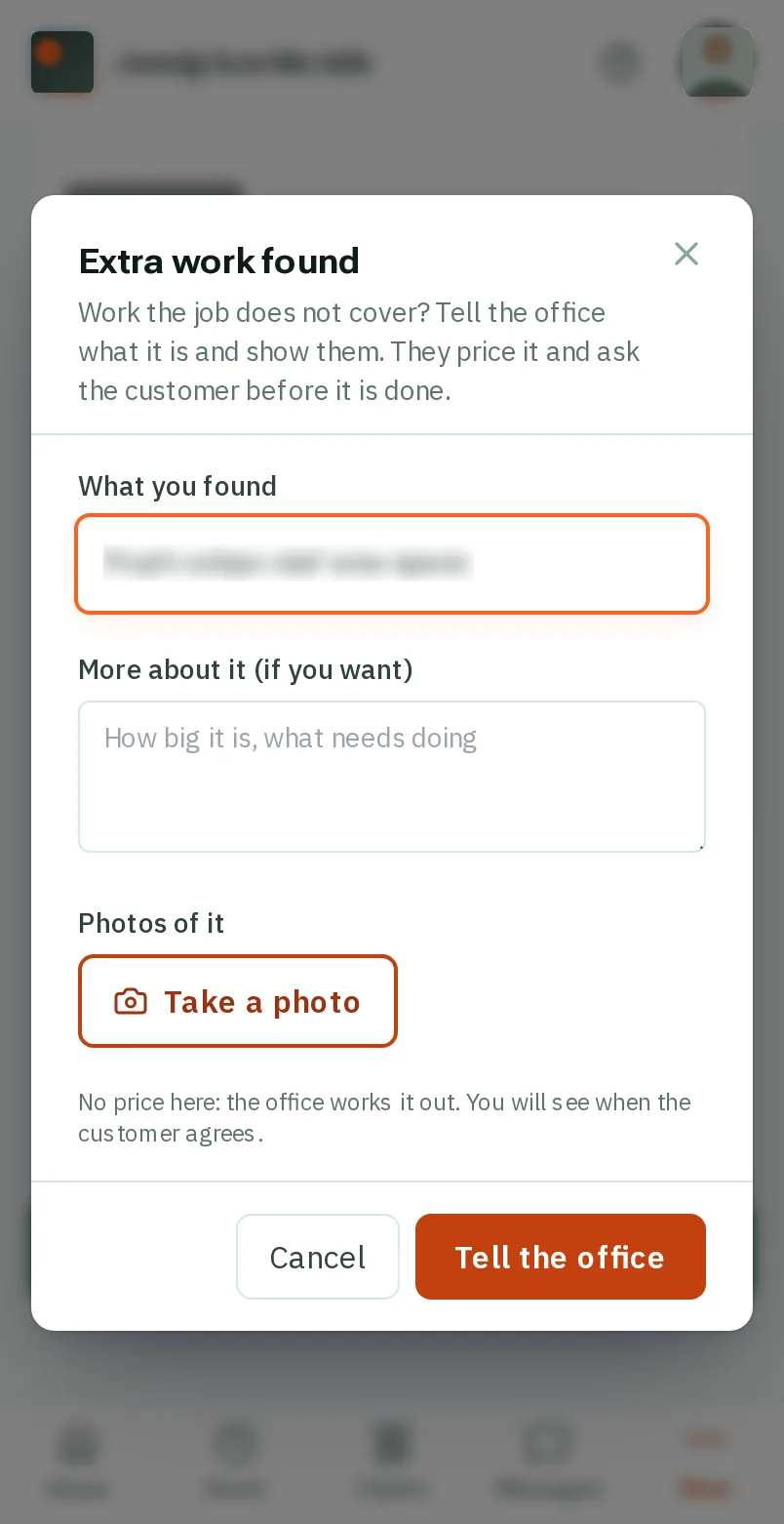 Tap Tell the office