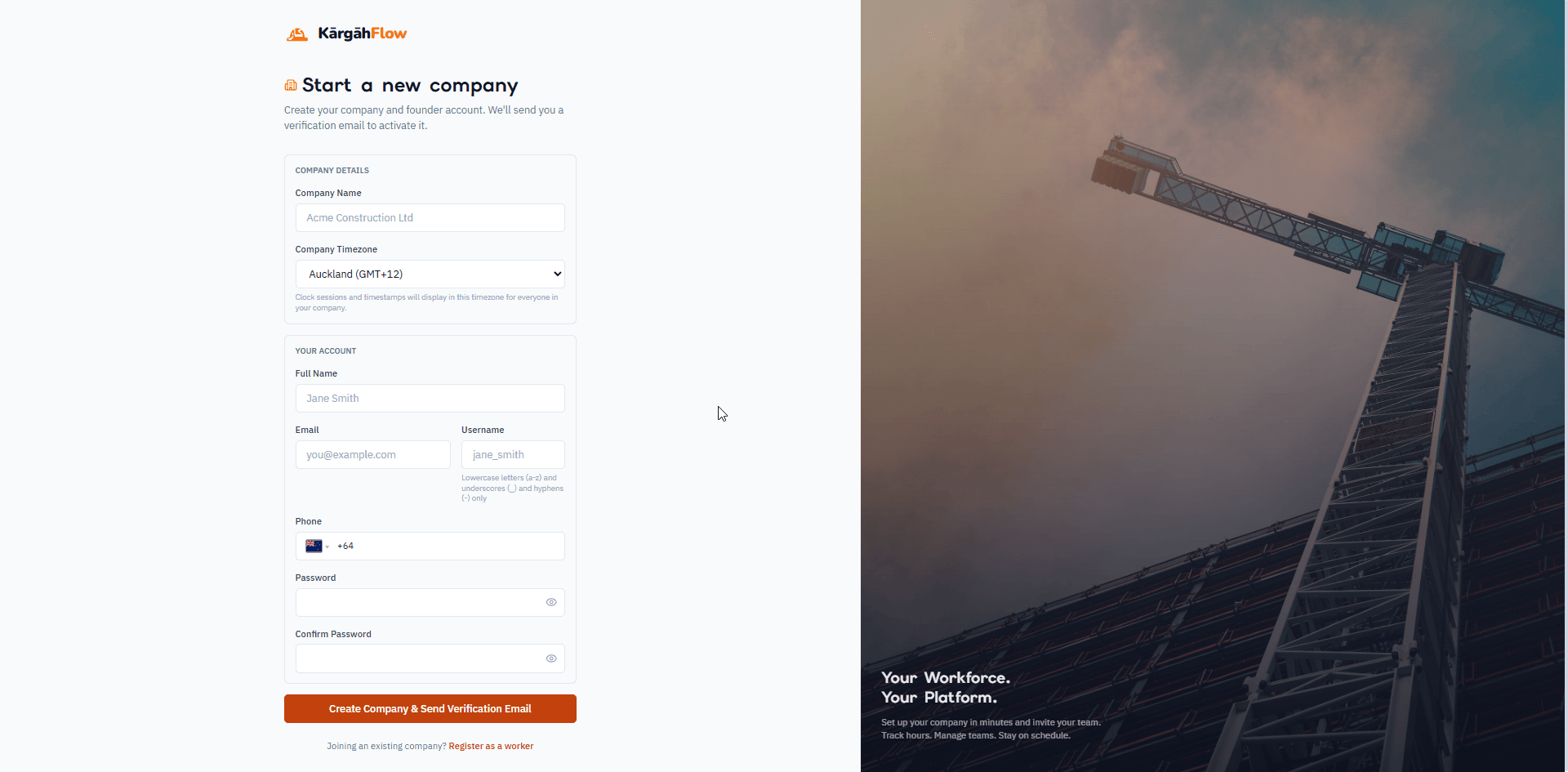 Founder registration form