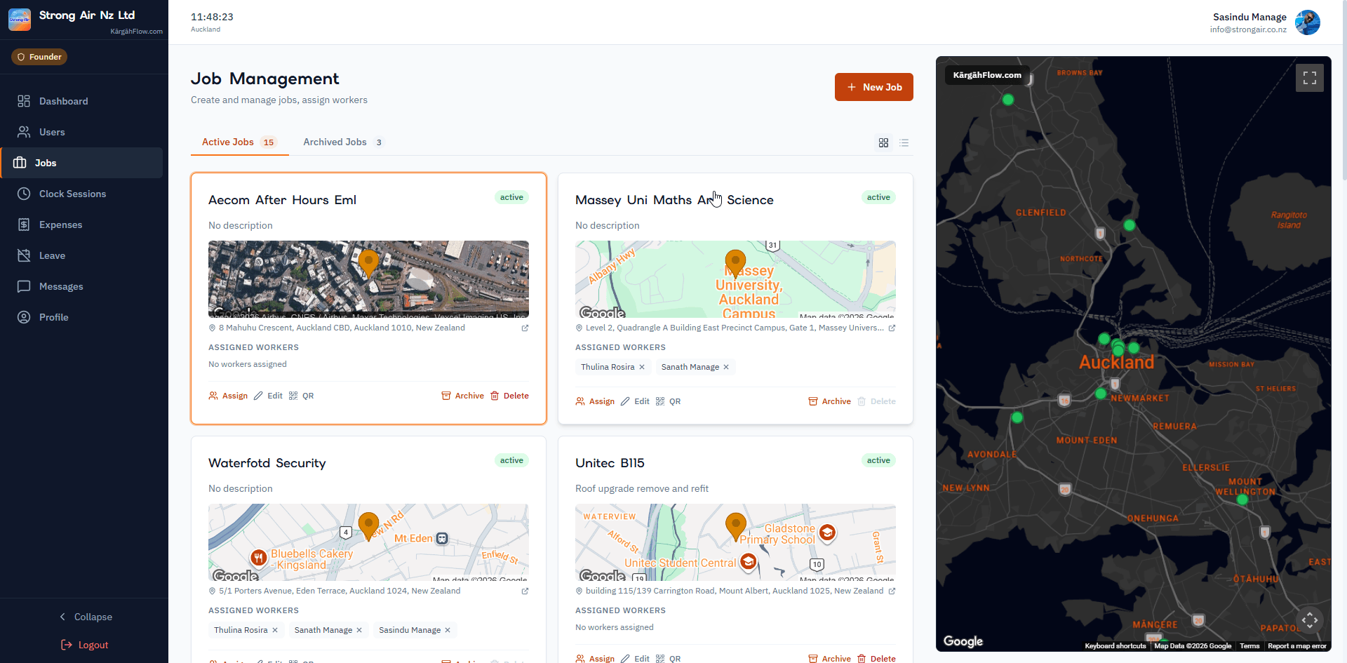 Job creation modal with map preview