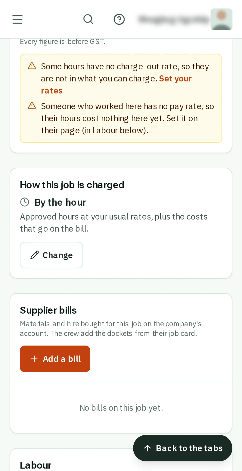 How the job is charged