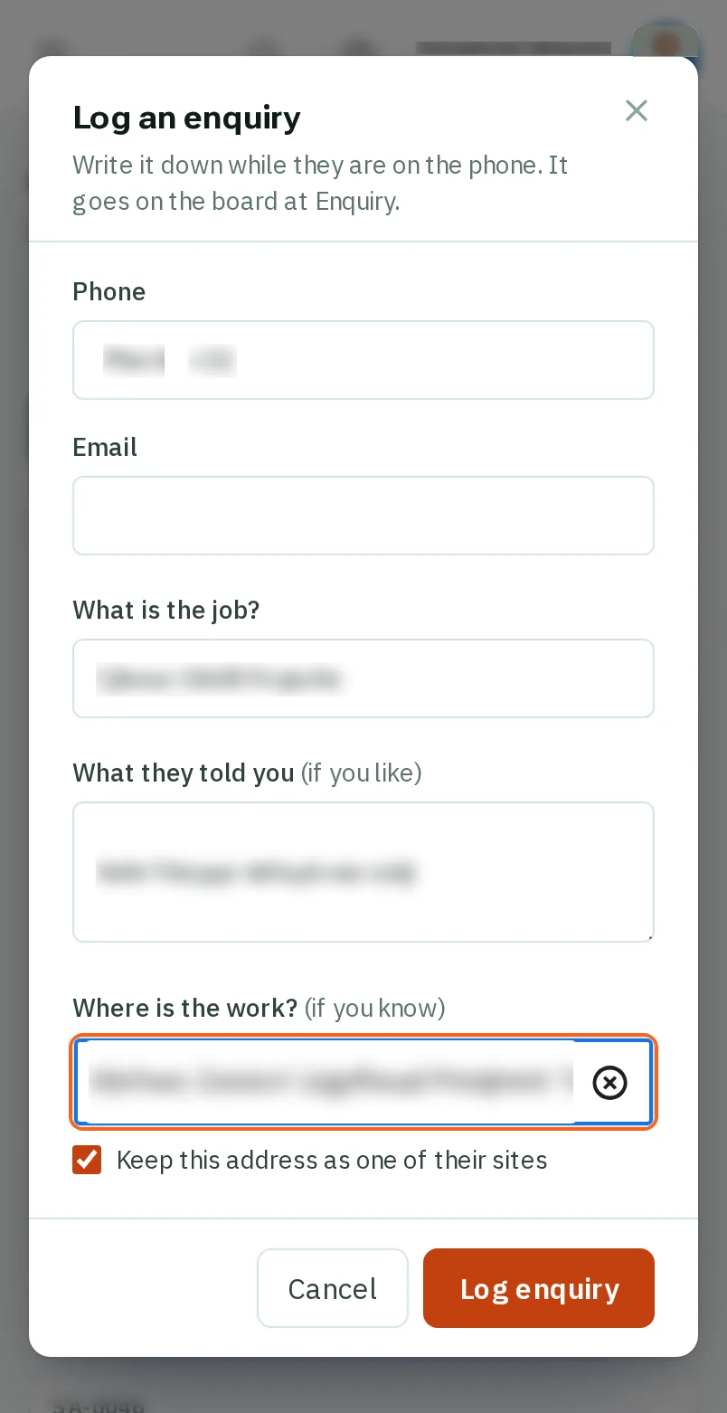 Tap Log enquiry
