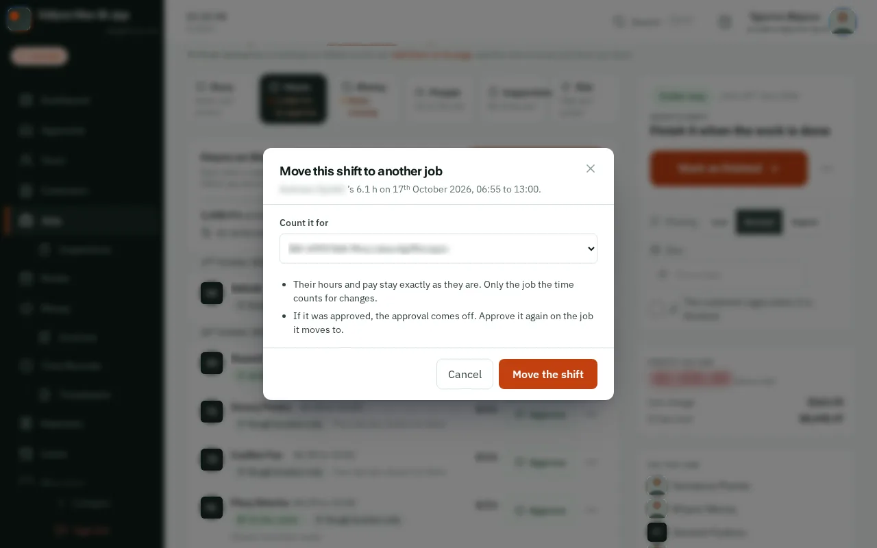 Click Move the shift