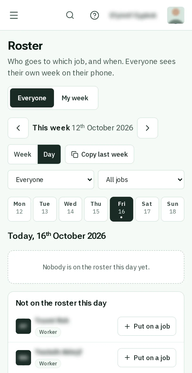 Choose the person and the day
