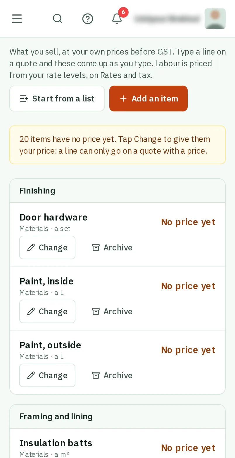 Give each item your price