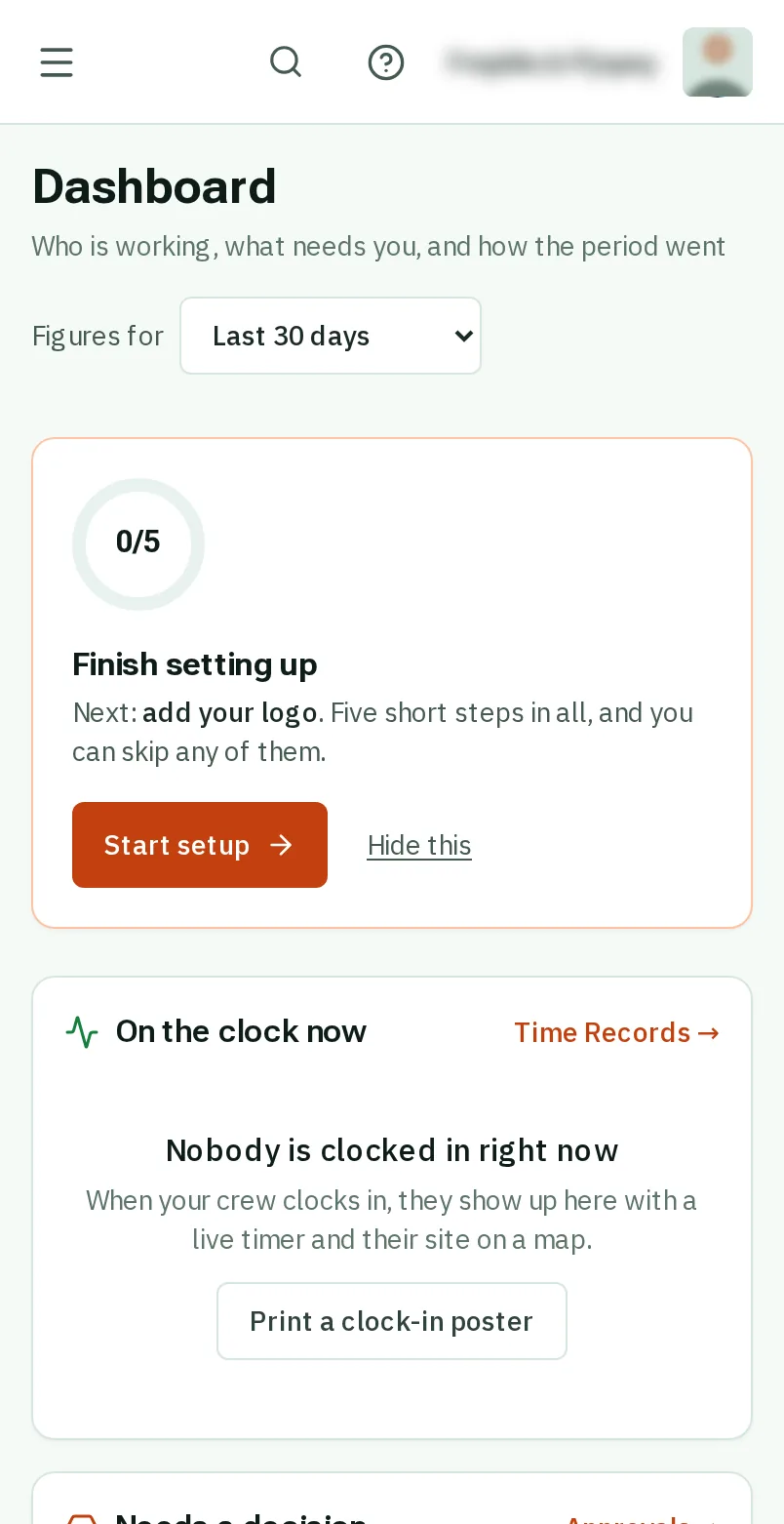 Tap Start setup