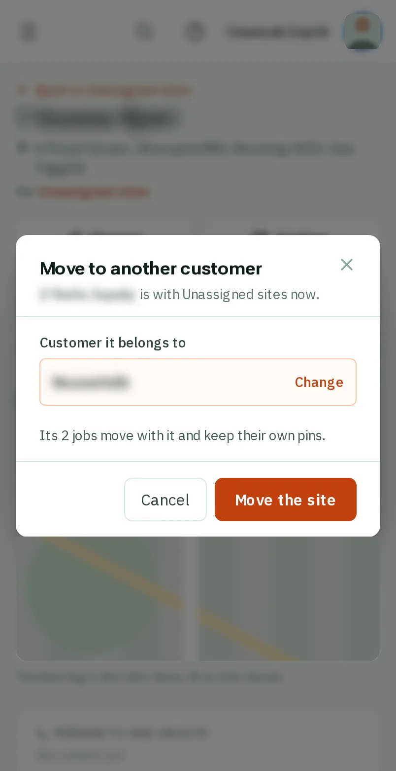 Tap Move the site