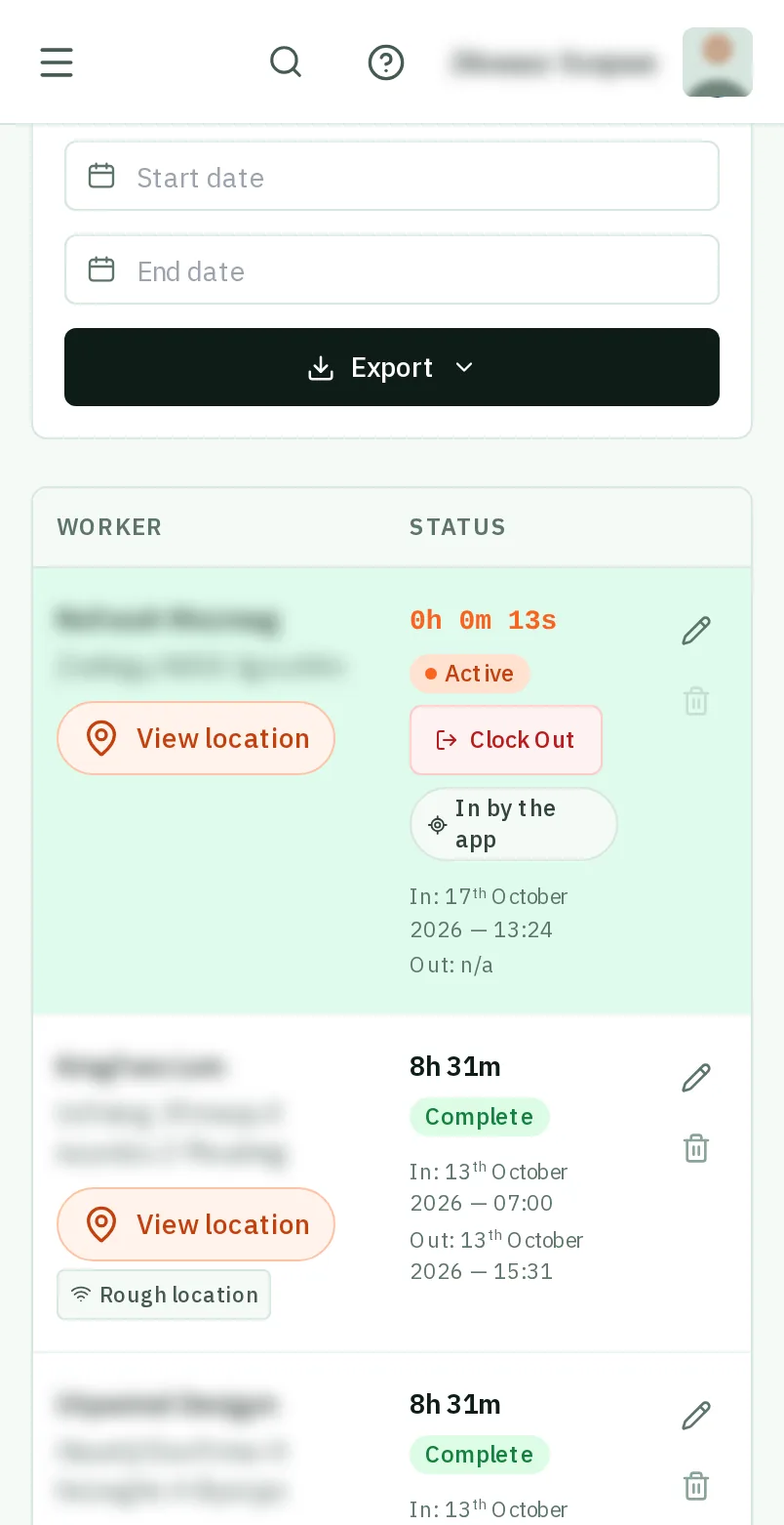 See which shifts the app started